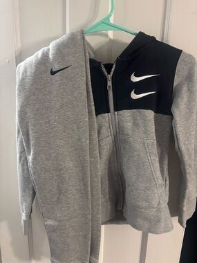 Nike Grey and Black Zip Hoodie with White Swooshes